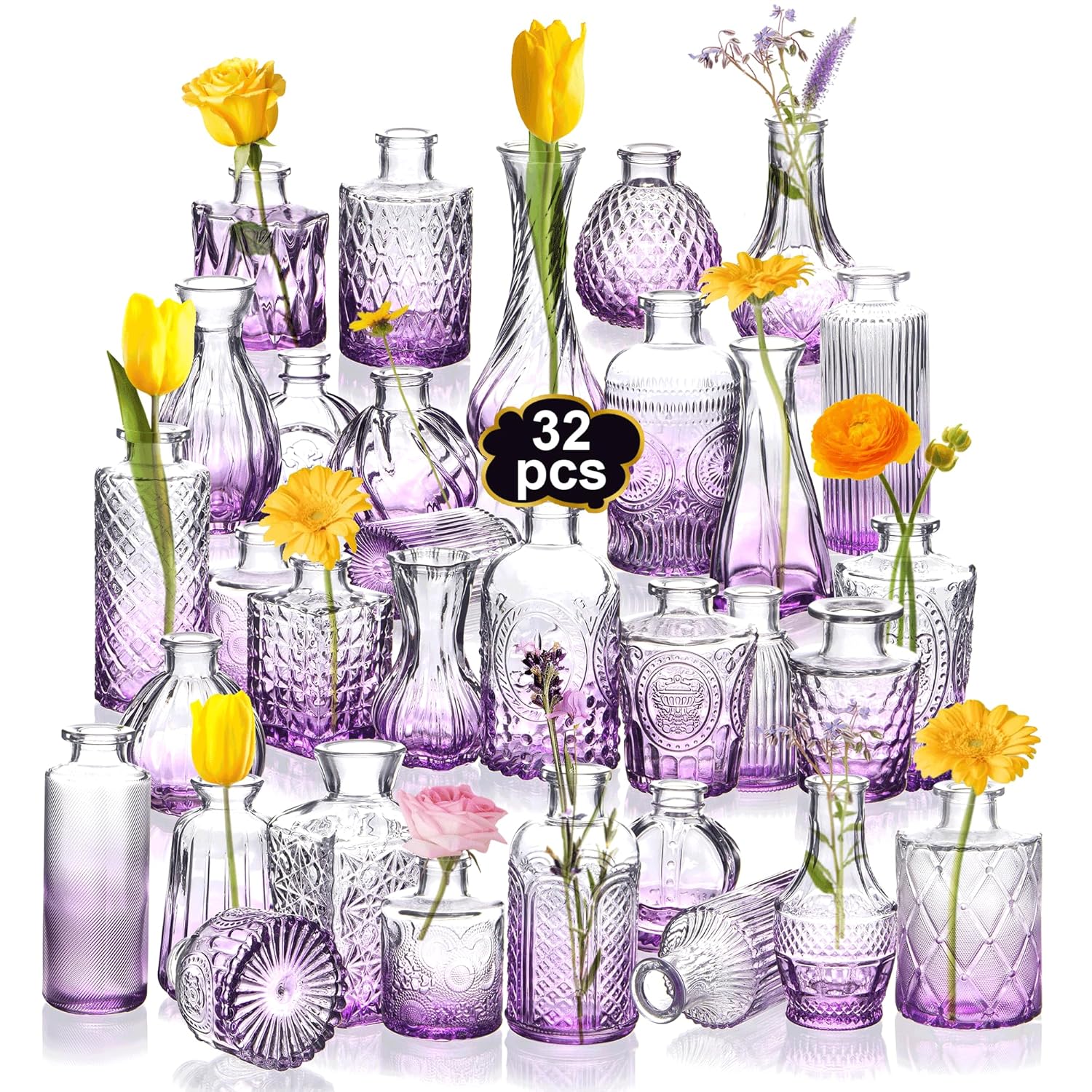 Clear Bud Vases Bulk 32 for Wedding Decor and Home Centerpieces