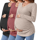 Ficerd 3 Pack Women's Maternity V Neck Ribbed Long Sleeve Tops