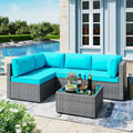 SUNLEI 5pcs Patio Conversation Set - Modular Rattan Sofa with Table