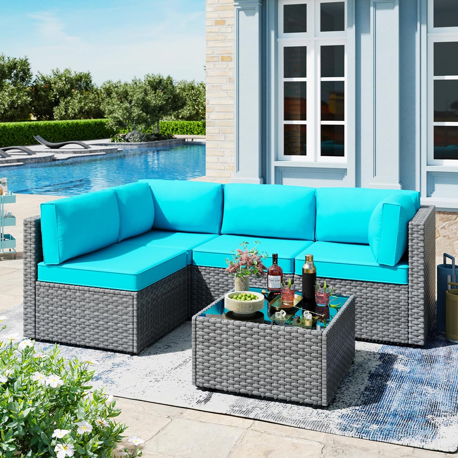 SUNLEI 5pcs Patio Outdoor Furniture Set for Stylish Relaxation