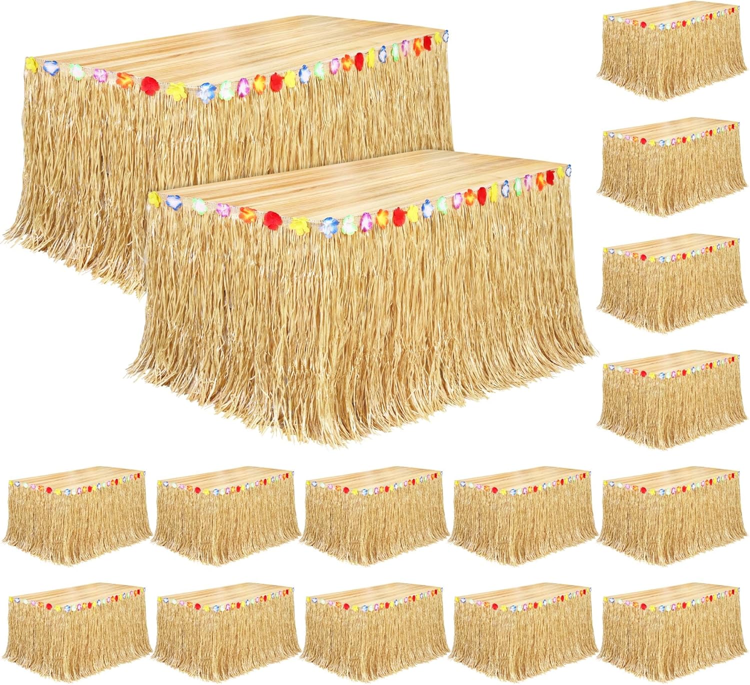 Fovths 16 Pack Luau Grass Table Skirt for Tropical Parties