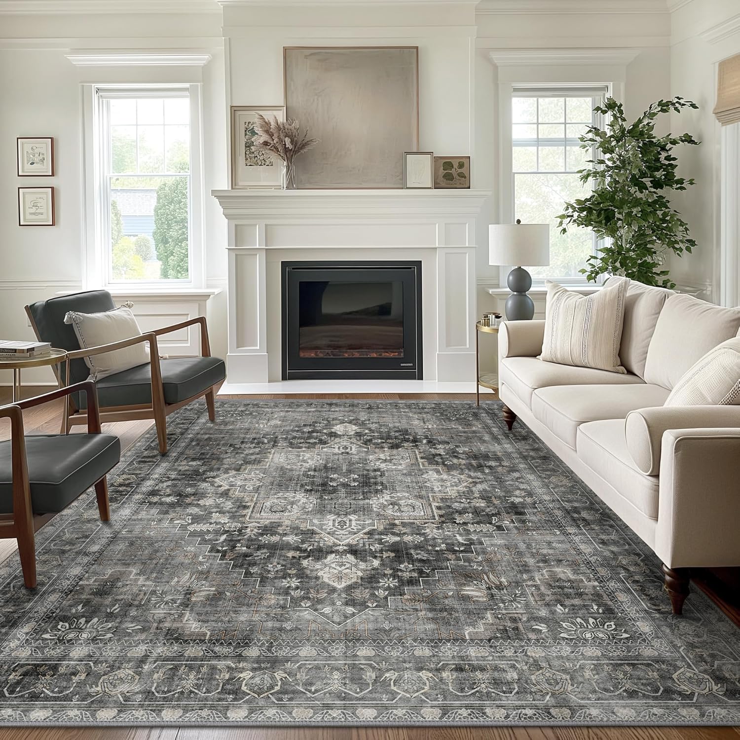Boho Vintage Floral Medallion Area Rug 8x10 for Living Room