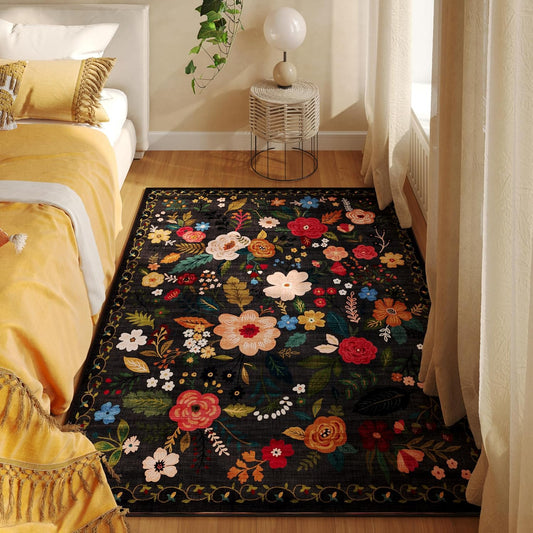 Boho Floral 3x5 Washable Area Rug for Bedroom and More