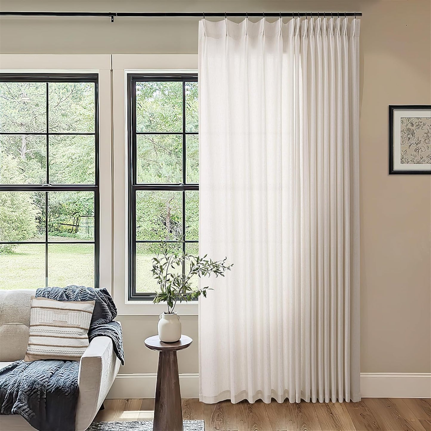 Pinch Pleated Extra Wide Linen Curtains for Elegant Living Room