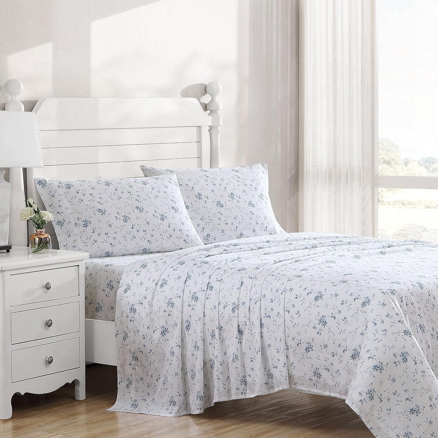 Laura Ashley Home Queen Sheets Set - Soft Sateen Cotton Bedding