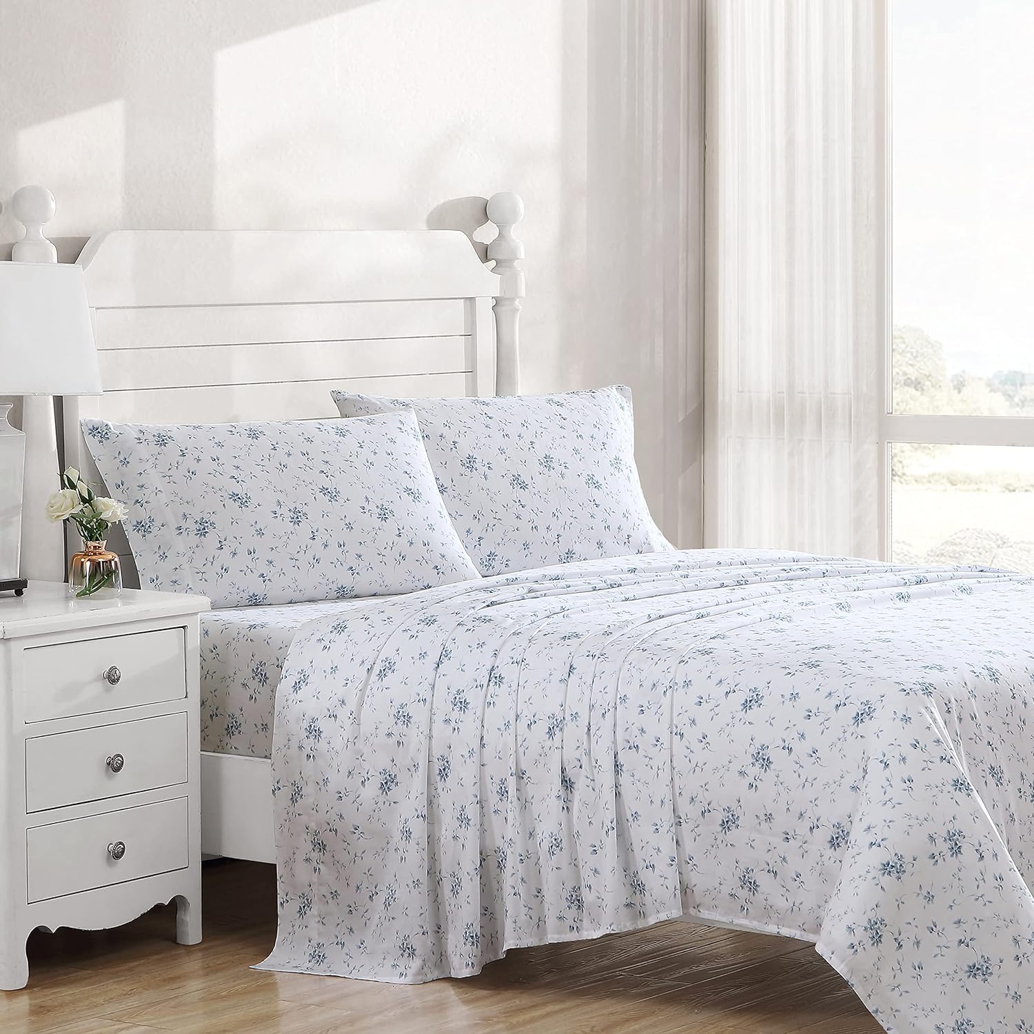 Laura Ashley Home Queen Sheets Set - Soft Sateen Cotton Bedding