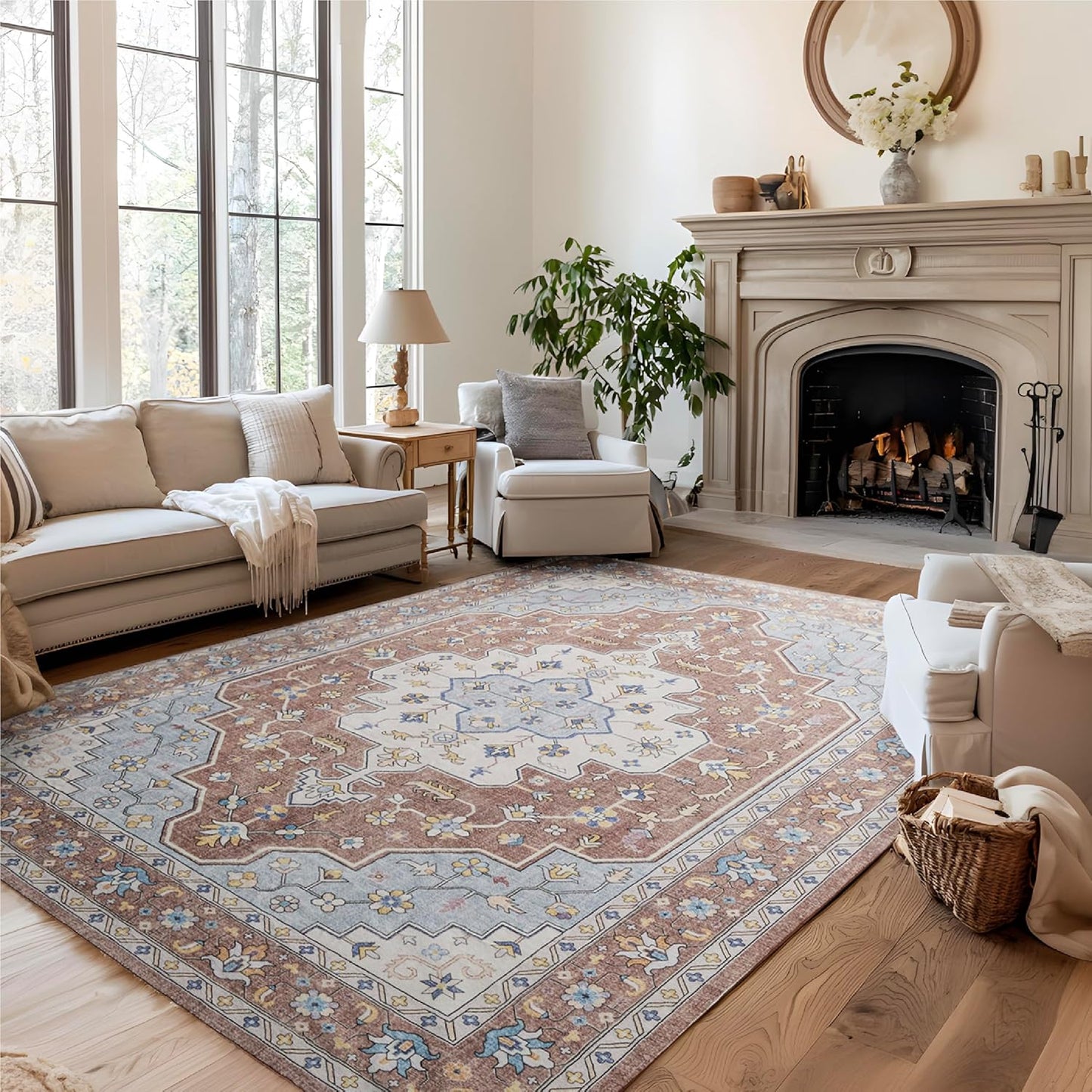 Bedsure 8x10 Area Rugs for Living Room, Vintage Low Pile Design