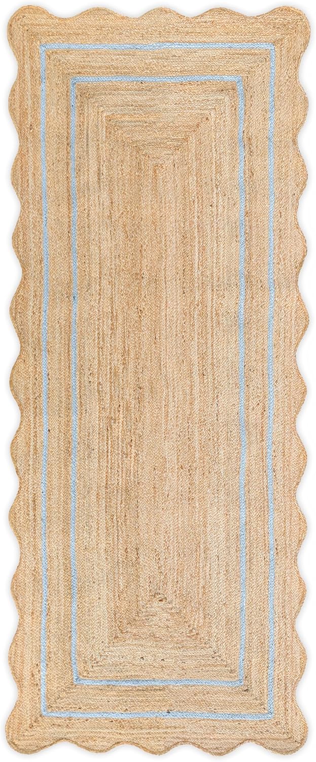 Wave Scalloped Natural Jute Runner Rug for Boho Farmhouse Decor