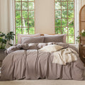 Washed Cotton Duvet Cover Set Heathered Mauve Brown Queen - Soft