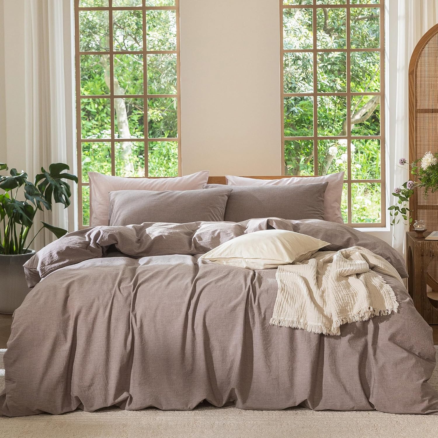 MooMee Bedding Duvet Cover Set in Heathered Mauve Brown Queen