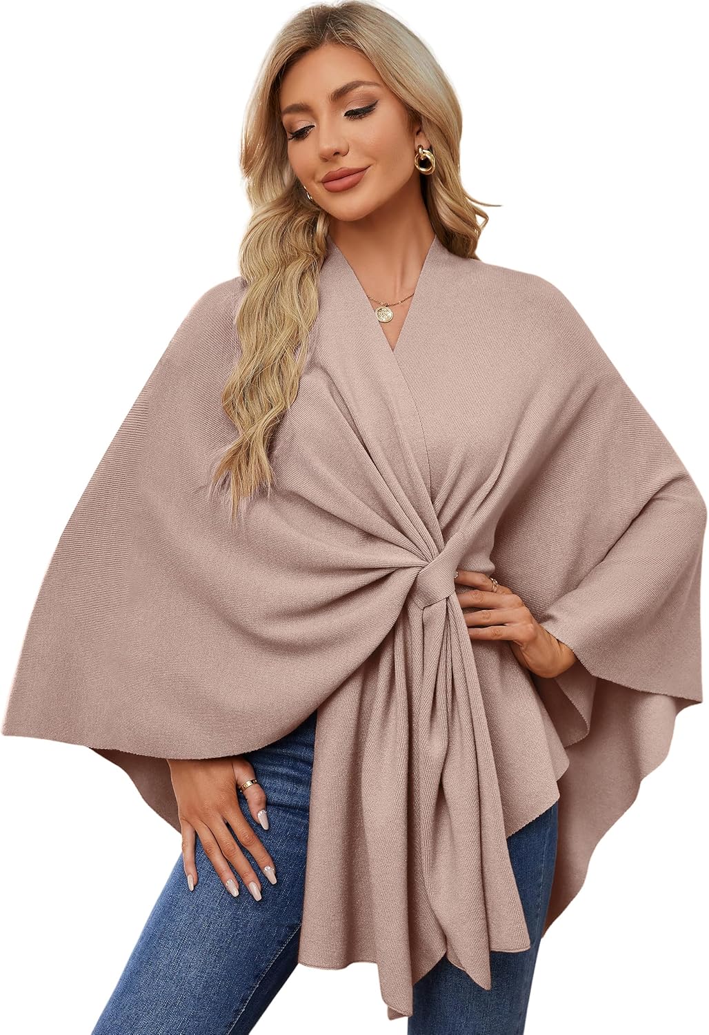 Elegant Shawl Wraps for Women - Soft Open Front Poncho Sweater