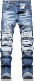 RXXKKK Men's Classic Zipper Biker Regular Fit Flex Jean (Style 61YM)