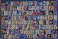 Blue Patchwork Wall Hanging Tapestry 40 x 60 in - Boho Vintage Art