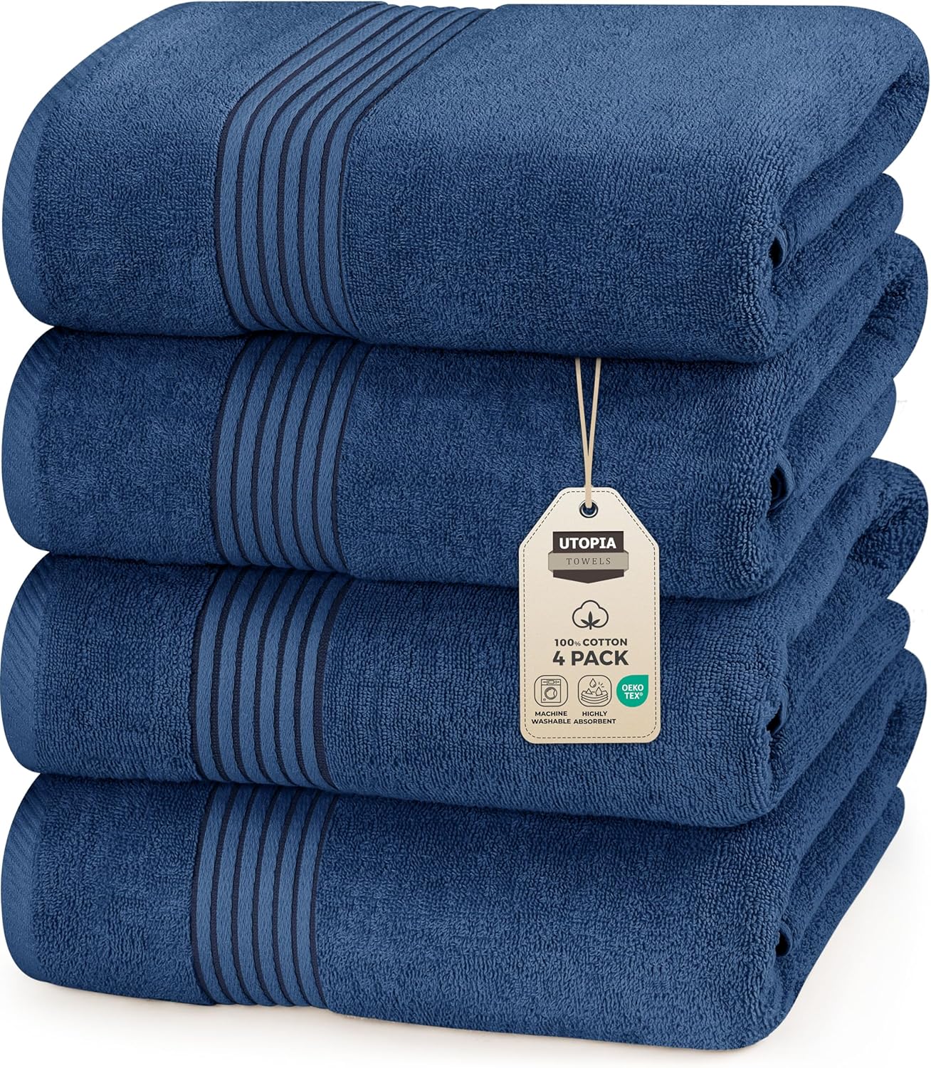 Premium 4 Pack Bath Towels Set, 27 by 54 Inches, Navy
