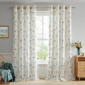 Linen Floral Curtains 96 in Panels - Light Filtering Beige