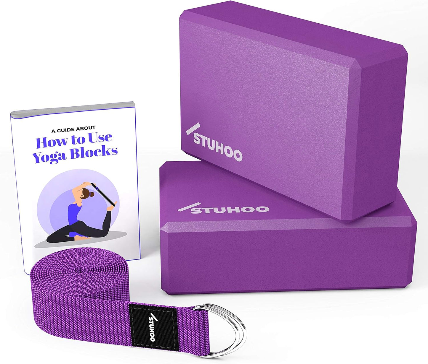 2 Pack Yoga Blocks & Strap Set + E-book: Strength & Stability