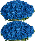 50 PCS Fake Blue Roses Artificial Silk Flowers - Long-Lasting Decor
