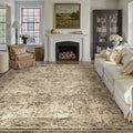 8x10 Area Rug Washable Vintage Neutral Living Room Carpet - Low Pile