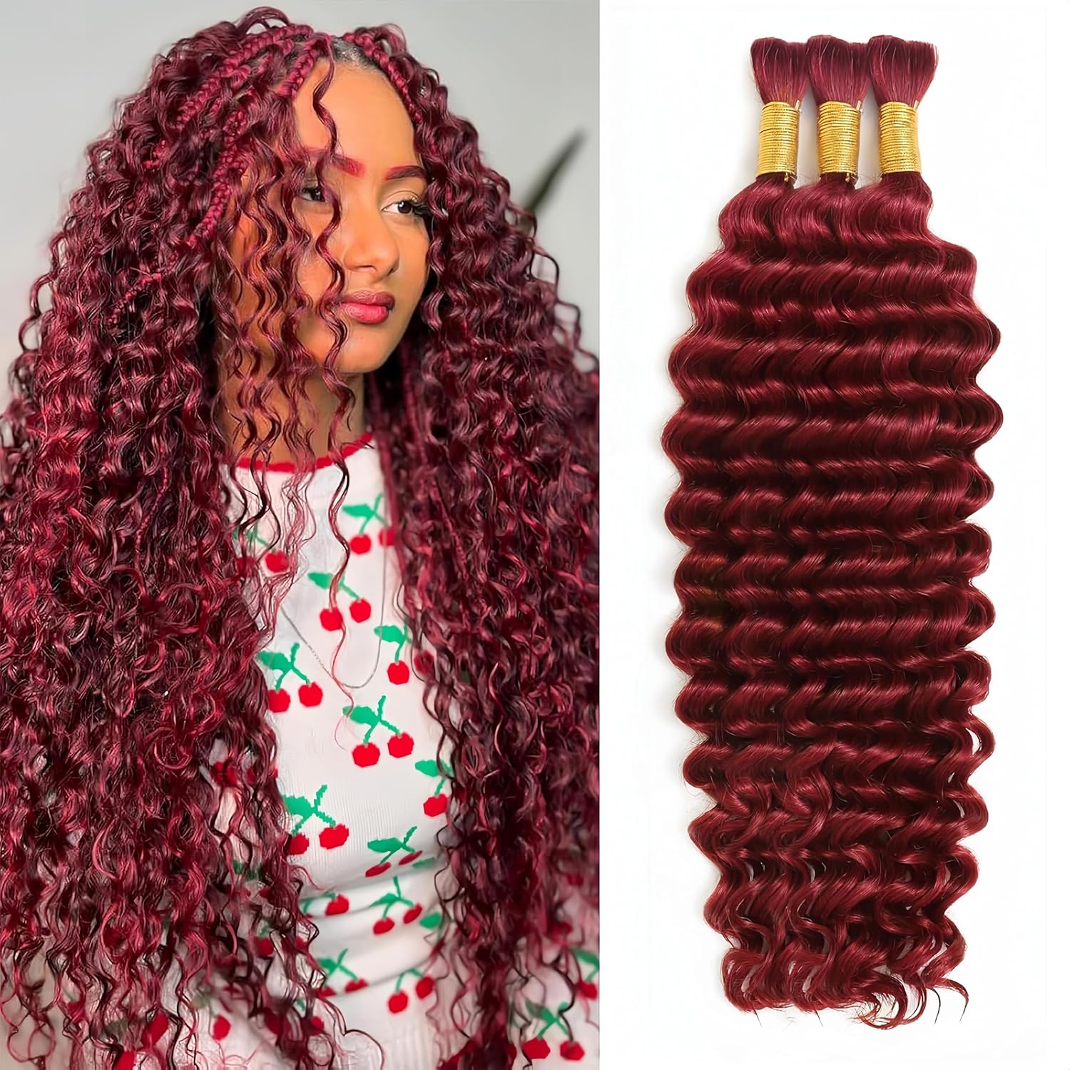 Human Braiding Hair for Boho Braids 20 Inch Burgundy 3 Bundles