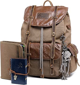 WAY ONE Vintage Canvas and Leather Backpack for Men Travel