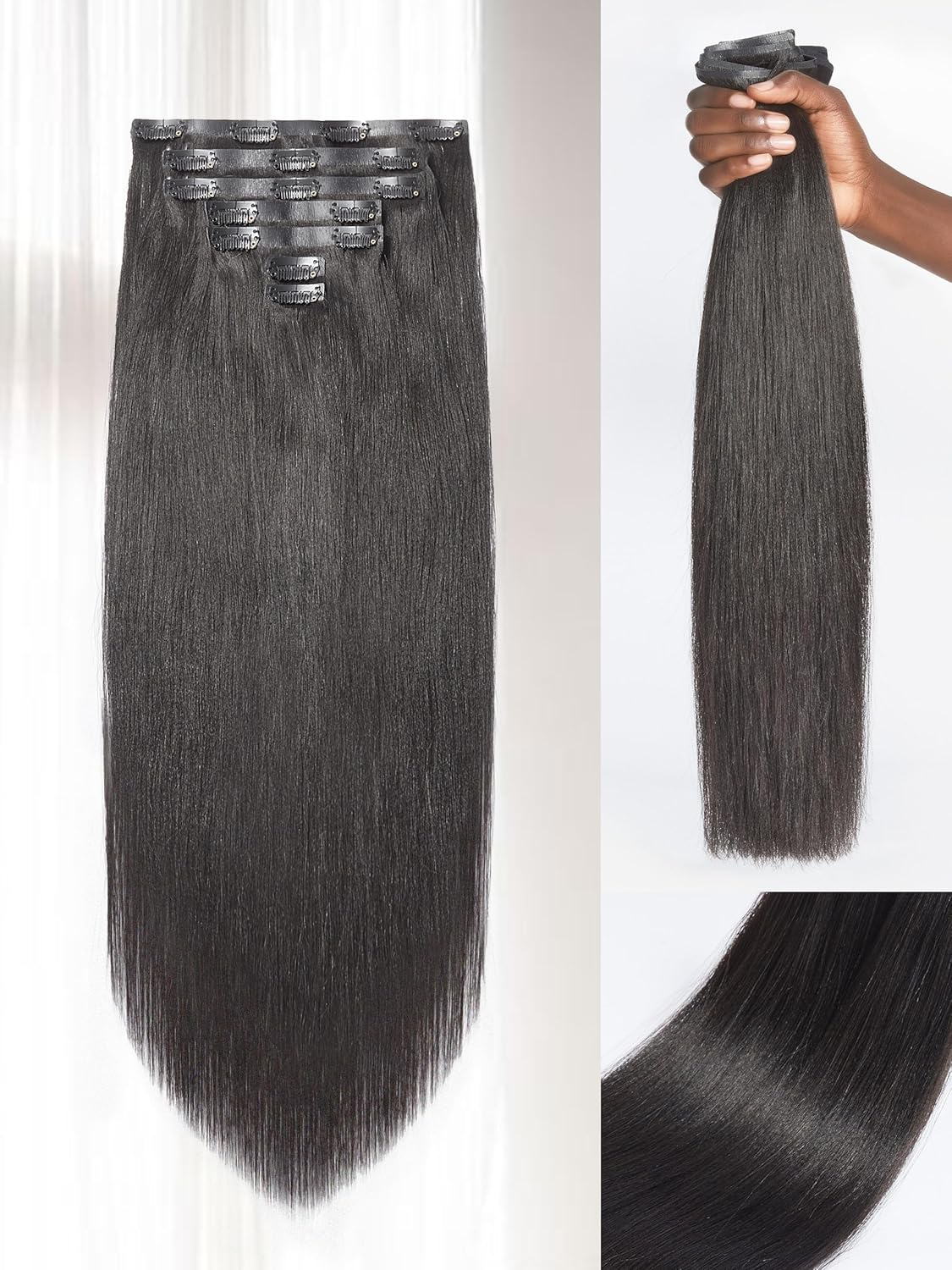 Yaki Straight Clip in Hair Extensions for Natural Black Hair