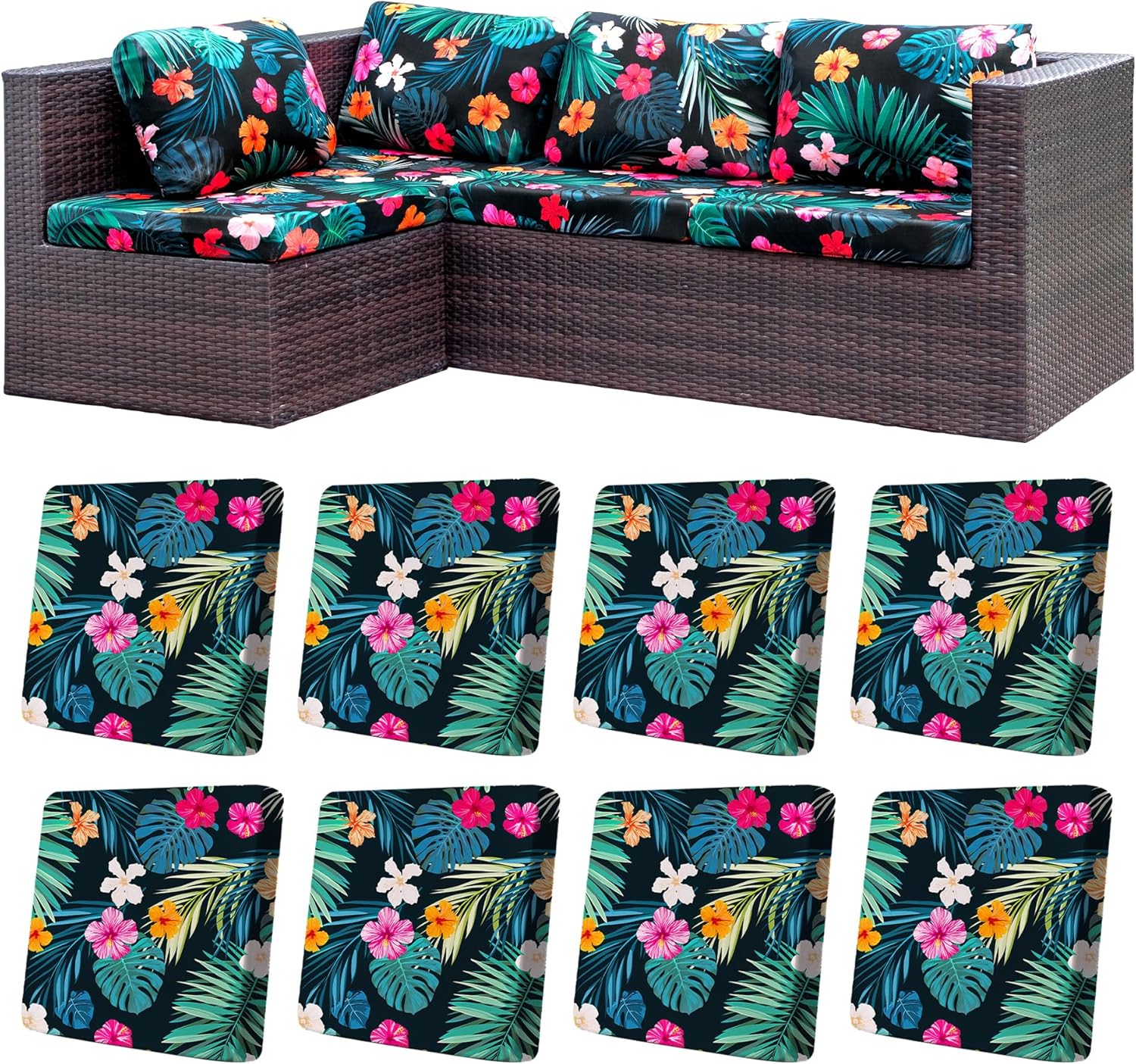 8Pcs Stretch Patio Cushion Covers for Outdoor Furniture Protection