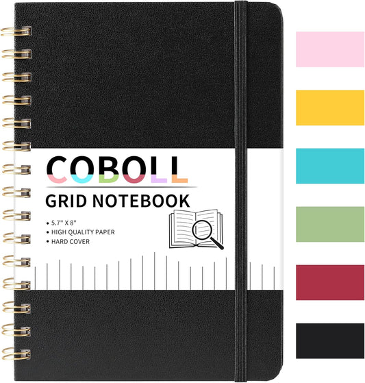 Coboll Hardcover Grid Notebook - Premium Paper, College Grid, Twin-Wire Binding