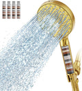 Brushed Gold Filtered Handheld Shower Head - 9 Spray Modes, 4 Filters