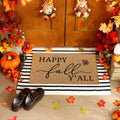 Fall Doormat Set - Happy Fall Coir Doormat with Black & White Stripe