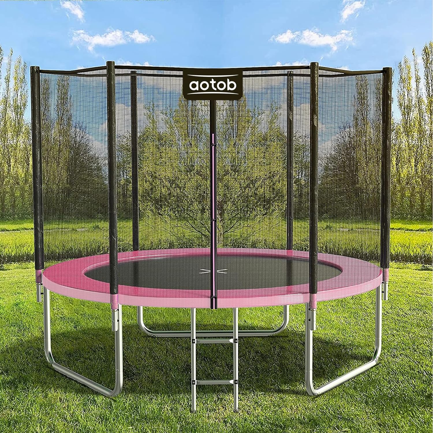 AOTOB 8FT Trampoline with Safety Enclosure and Basketball Hoop