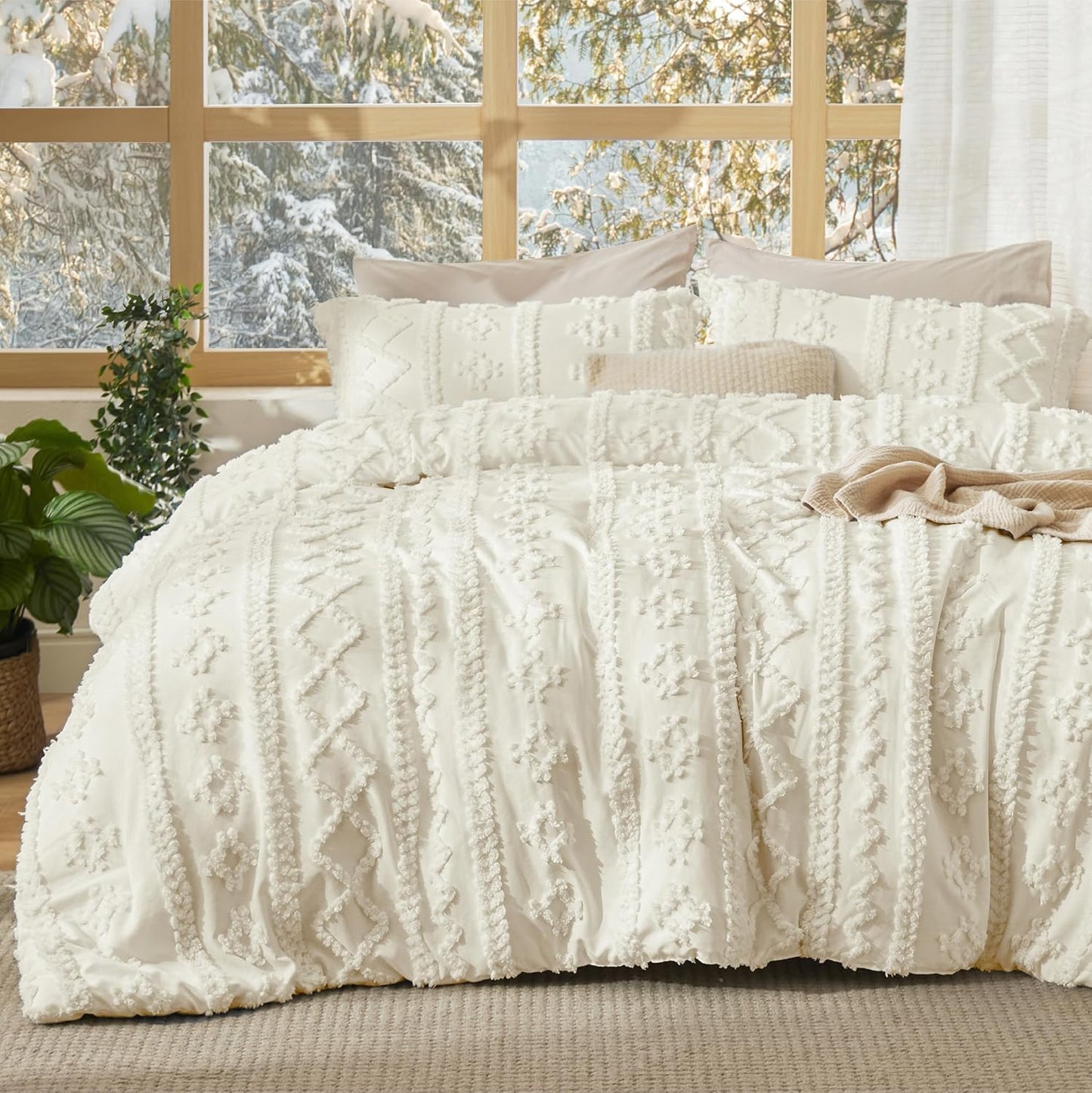 Boho Comforter Set Queen Size - Elegant Tufted Bedding Set