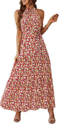 Summer Floral Maxi Halter Dress - Flowy Ruffle Hem for Events