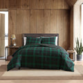 Queen Comforter Set Cotton Reversible Bedding - Woodland Tartan Green