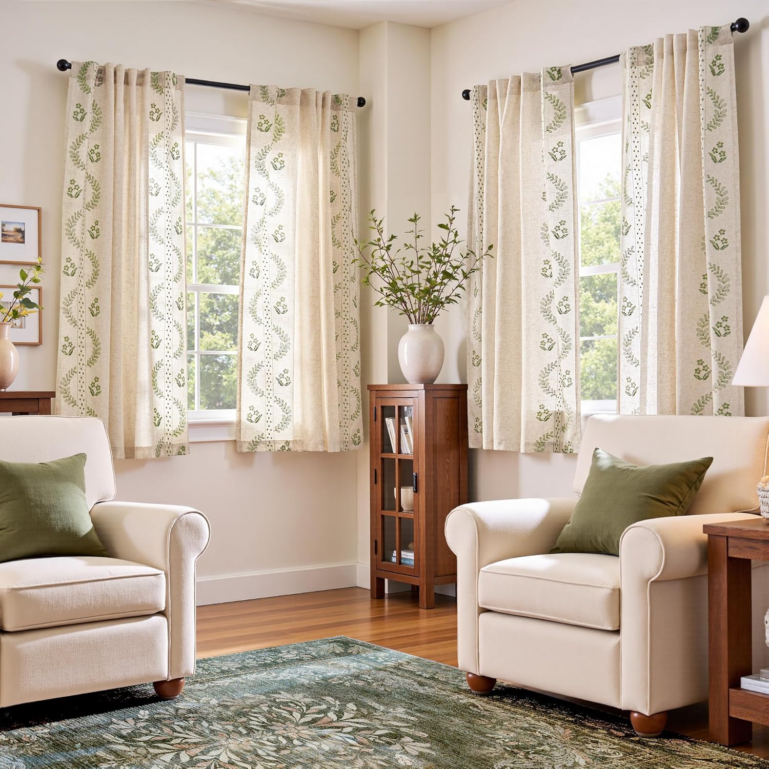 Floral Linen Curtains for Bedroom by jinchan - 63 Inch Drapes
