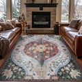 Boho Vintage Distressed Area Rug 5x7 ft - Foldable Washable Low Pile