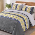 WONGS BEDDING Grey Yellow Quilt Set Queen Size - Lightweight Boho