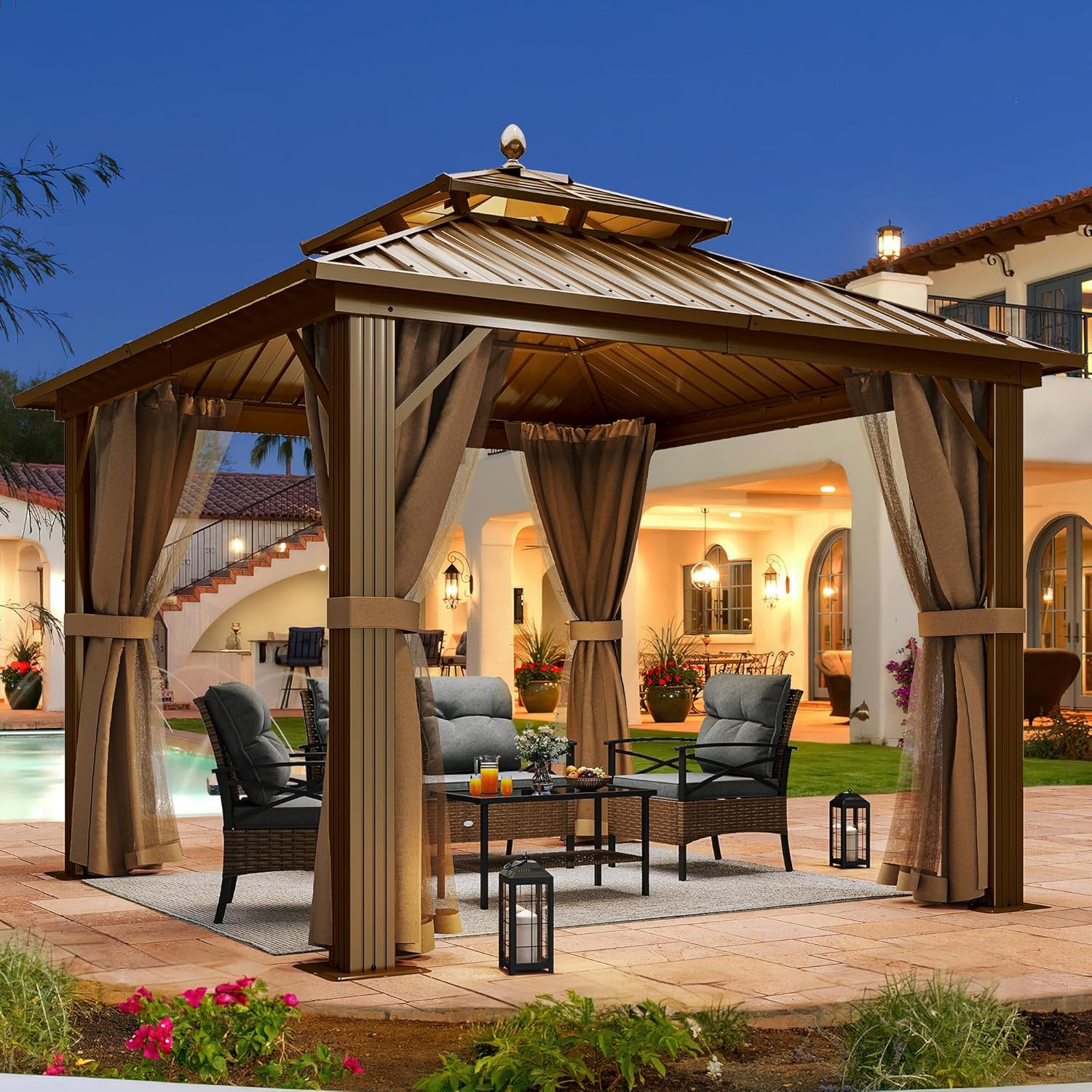 YITAHOME 10x10ft Hardtop Gazebo with Nettings and Curtains