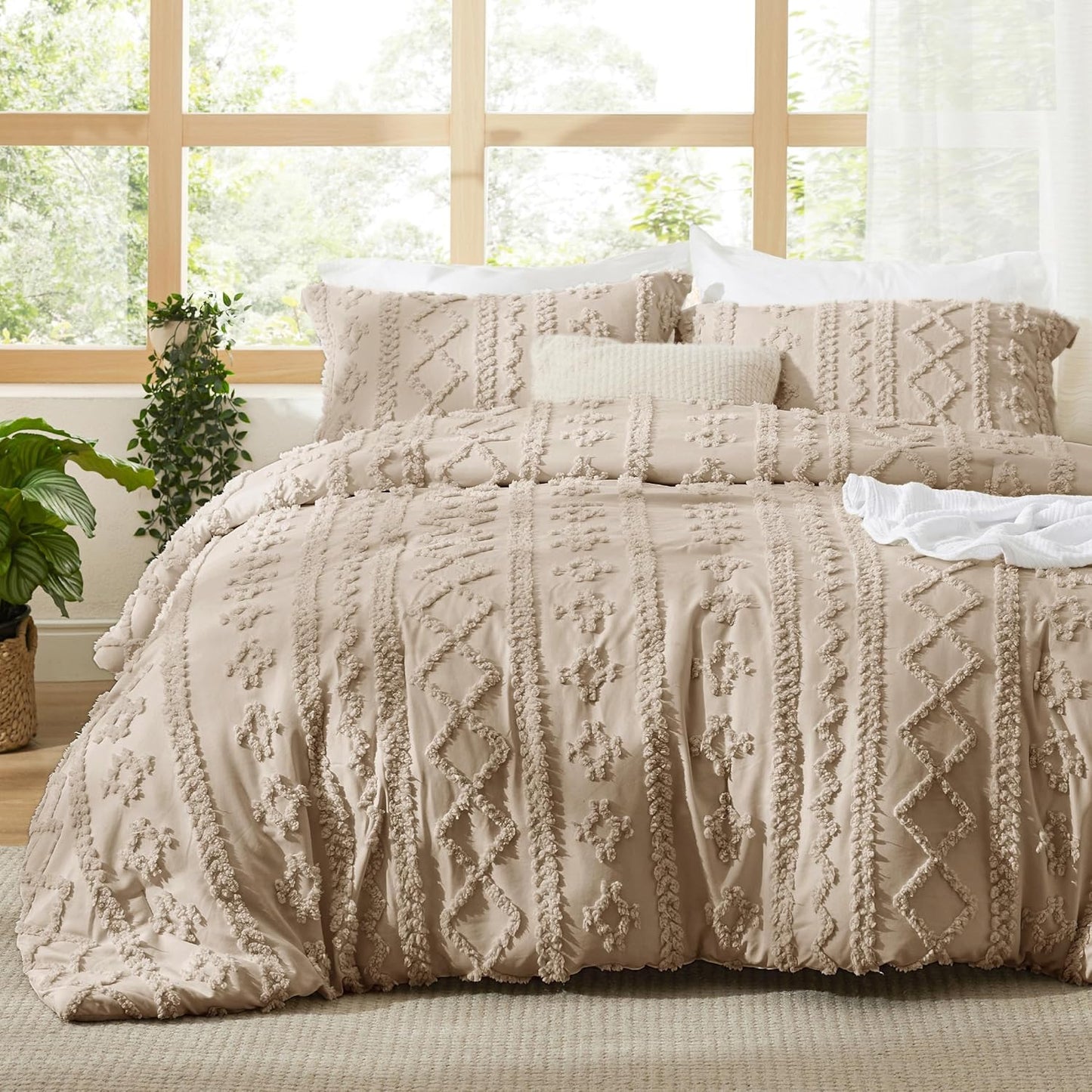 Boho Comforter Set California King Size - Elegant Khaki Bedding