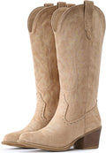 Suede Cowboy Boots For Women Mid Calf Chunky Heel - Comfortable