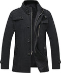 wantdo Men's Wool Blend Jacket Stand Collar Windproof Pea Coat