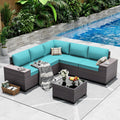 Outdoor Patio Furniture Set 6-Piece Sectional Sofa - Comfortable Teal