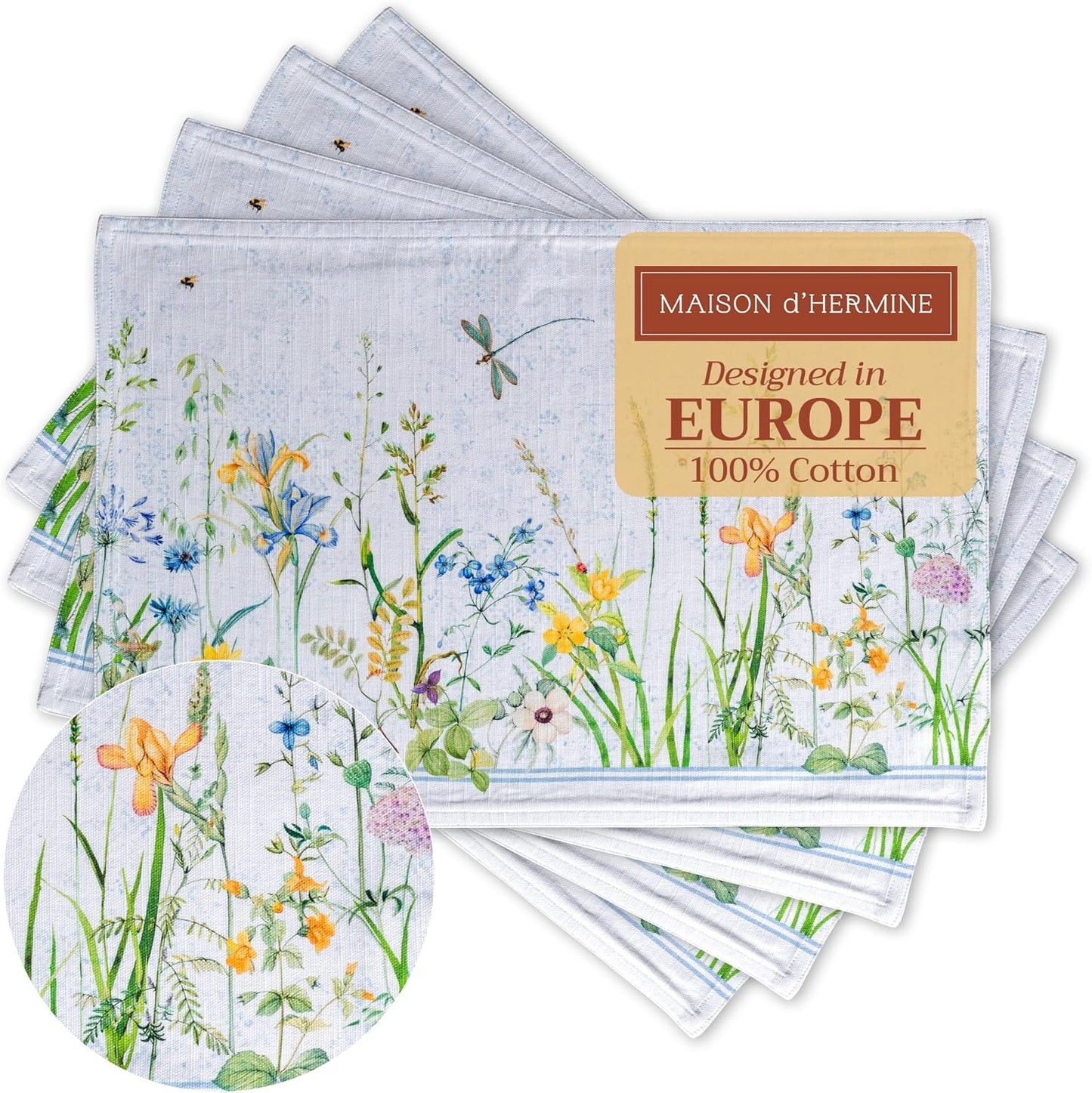 Maison d' Hermine Placemats Set of 4 Cotton Washable Table Mats