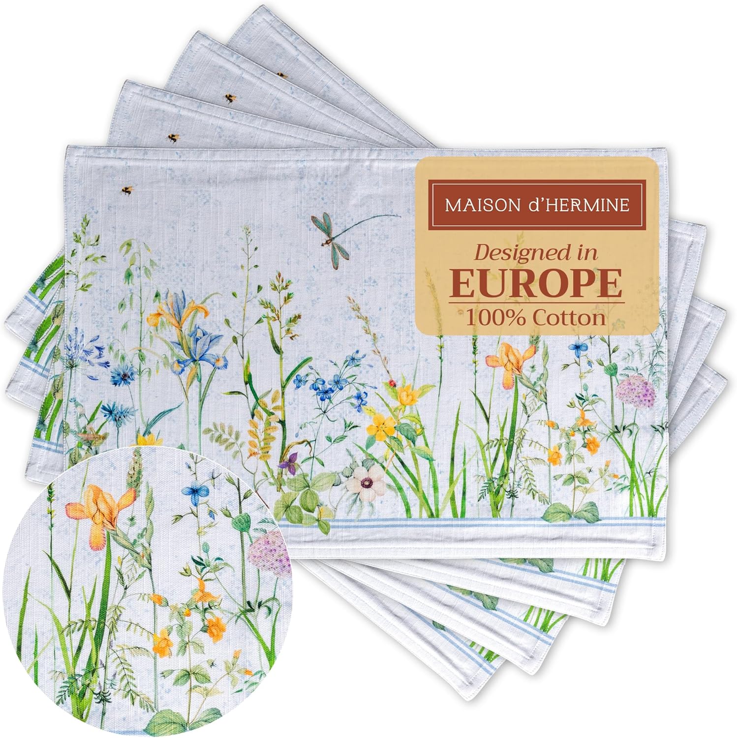 Maison d' Hermine Placemats Set of 4 Cotton Washable Table Mats