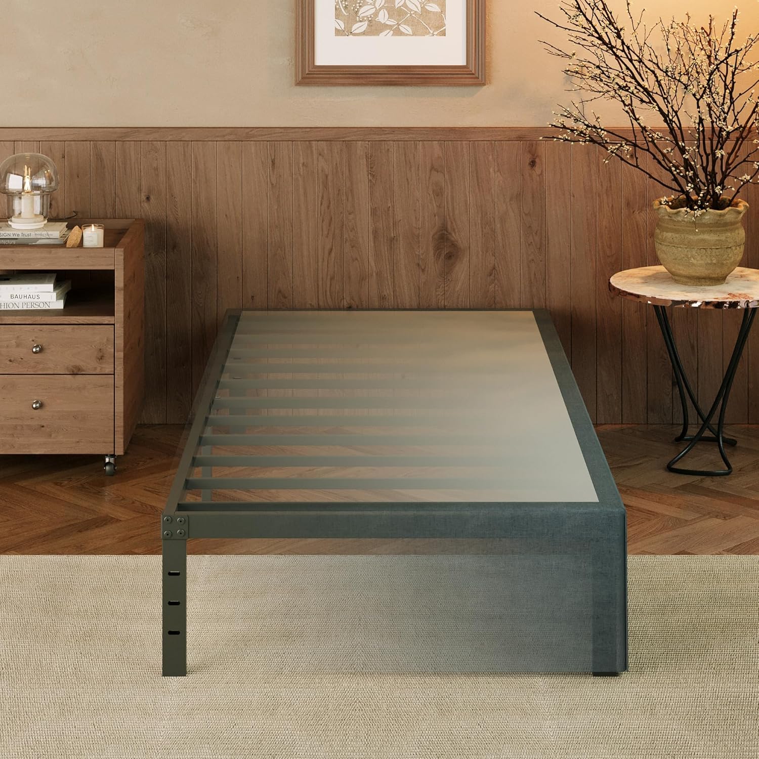 EMODA 14 Inch Twin XL Bed Frame with Cover for Easy Assembly