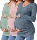 Maternity V Neck Ribbed Long Sleeve Tops 3 Pack - Soft, Stretchy Fit