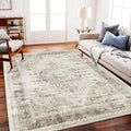 Vintage Floral Khaki Area Rug 6ftx9ft Washable Non-Slip Carpet