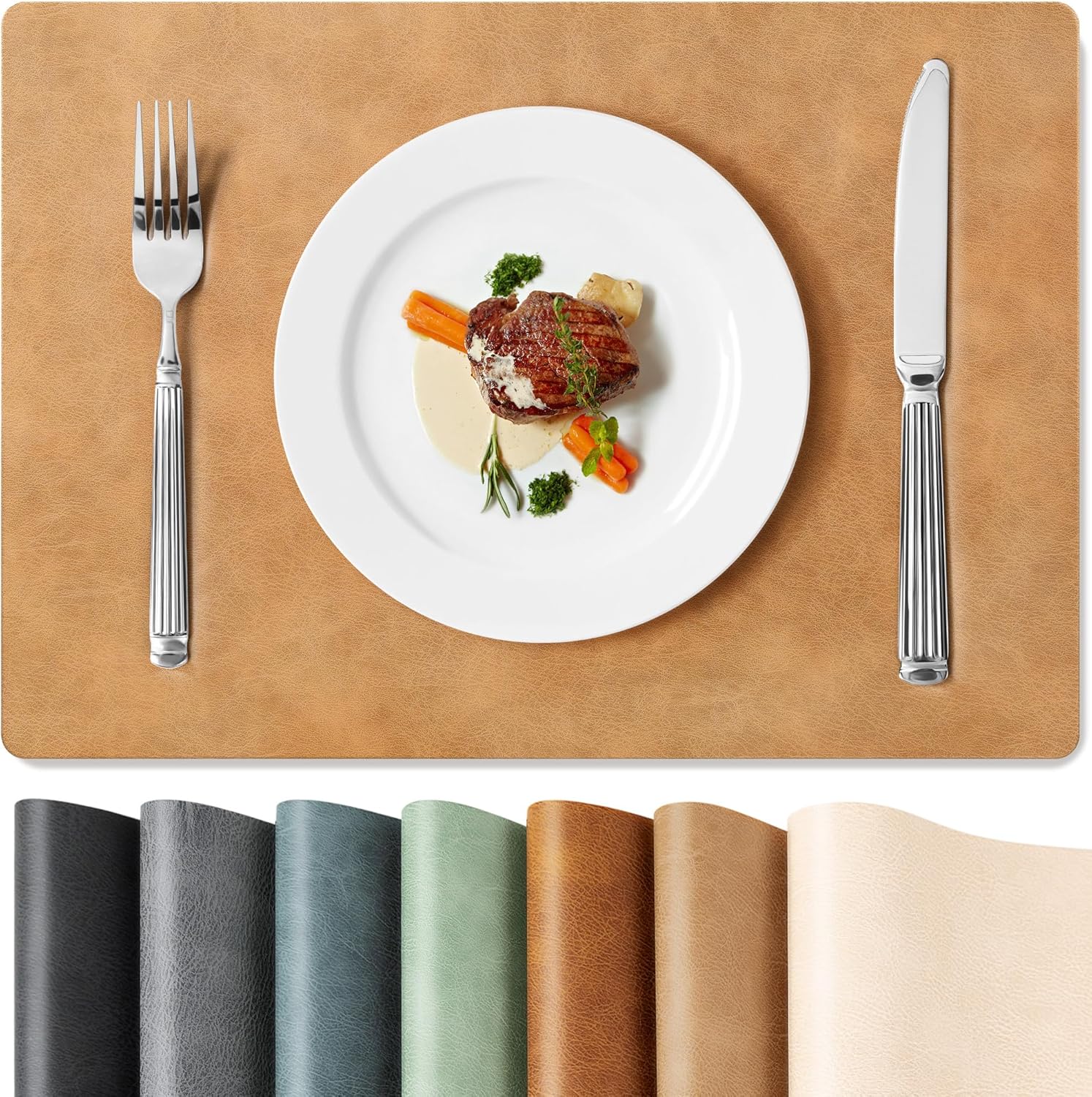 Faux Leather Placemats Set of 8 - Wipeable & Waterproof Table Mats