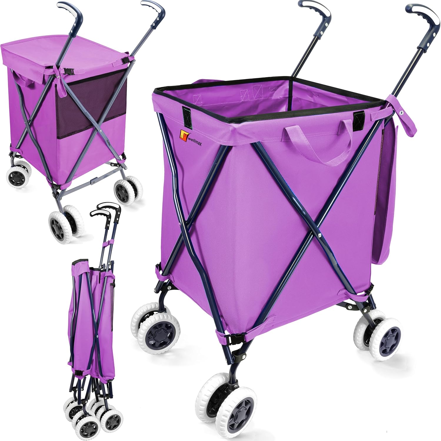Wellmax WM99100 Folding Shopping Cart with Wheels for Groceries