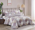 Lilac and Beige Rose Patchwork King Quilt Set - Reversible All-Season