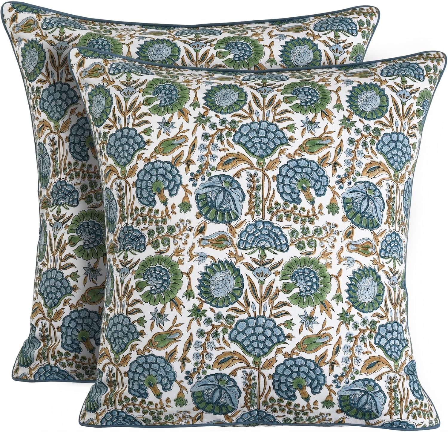 Ridhi Asparagus Green Print Cotton Throw Pillow Covers for Couch